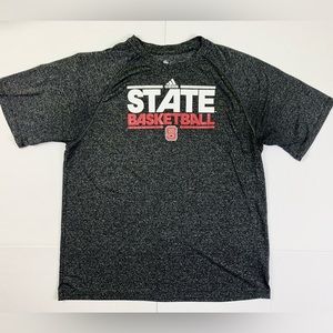 Adidas Men's L Gray T Shirt Climalite Athletic State Basketball Short Sleeve